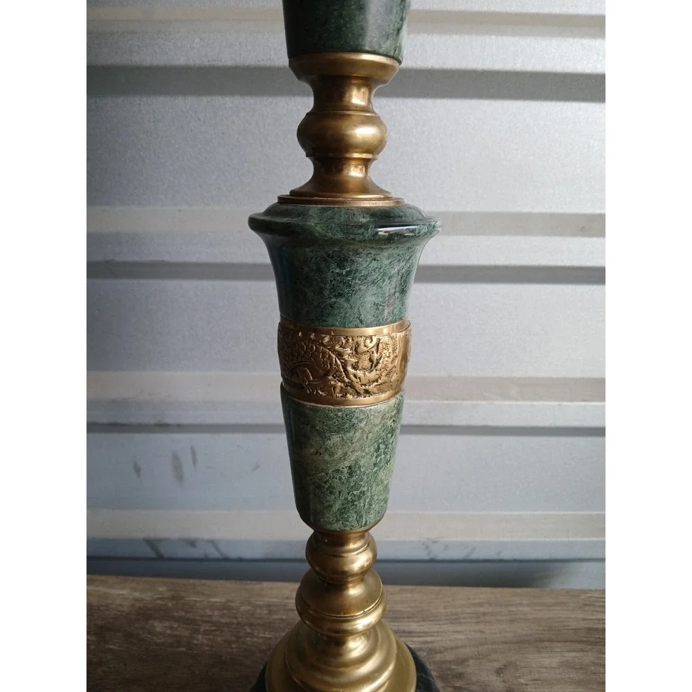 Asian Style Green Marble And Brass‎ Table Lamp